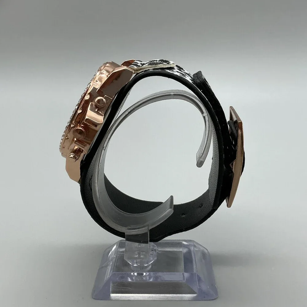 Strada Womens Watch 48mm Cheetah Dial Crystals Animal Print Band New Battery